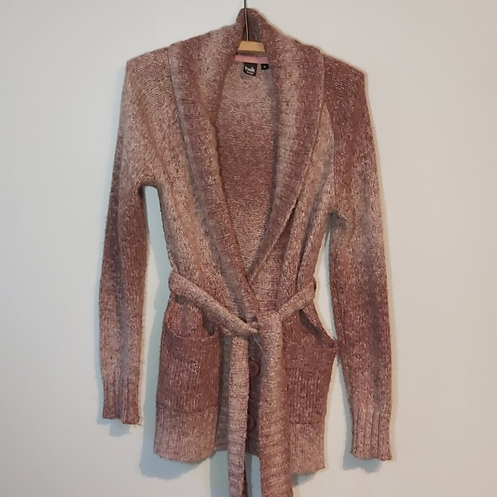 Pinkish purple ombre knit cardigan wrap sweater
